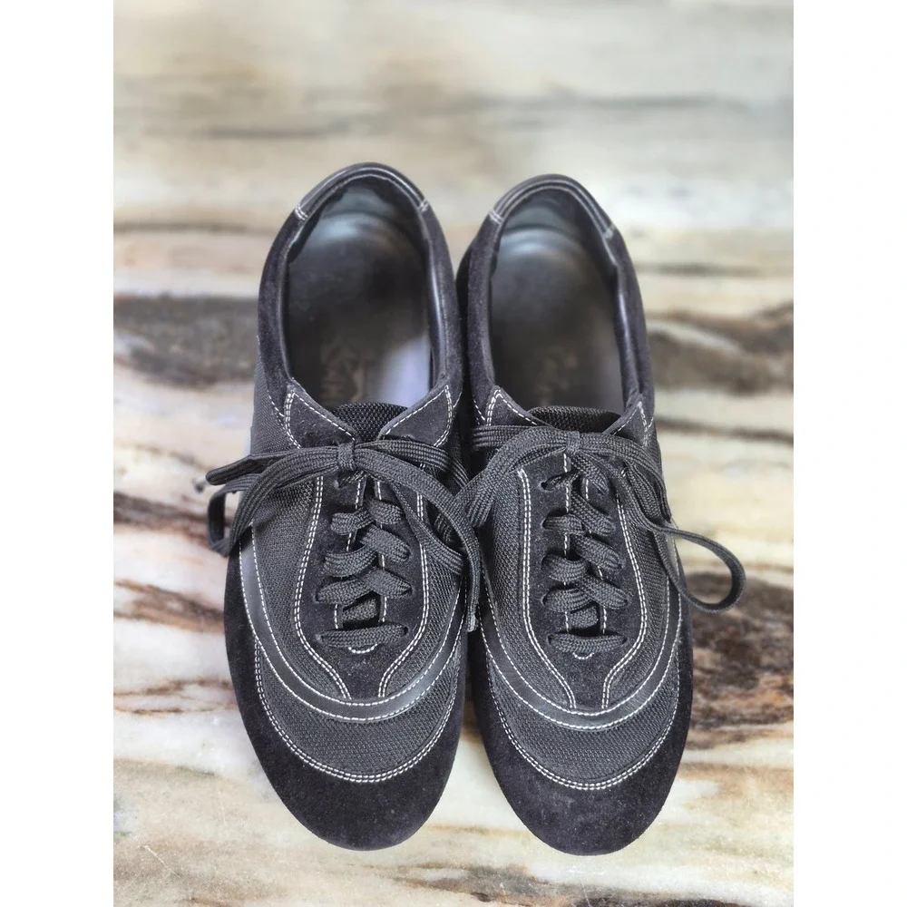 Salvatore Ferragamo Black Suede Mesh Sneakers SL 03625 Italian Womens 7 B